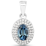 QP9063BSAPHWD-ER-14KW 0.84 ctw. Genuine Blue Sapphire and 0.18 ctw. White Diamond Halo Pendant in 14K White Gold