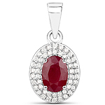 0.90 ctw. Genuine Ruby and 0.18 ctw. White Diamond Halo Pendant in 14K White Gold