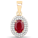QP9063RWD-MR-14KY 0.90 ctw. Genuine Ruby and 0.18 ctw. White Diamond Halo Pendant in 14K Yellow Gold