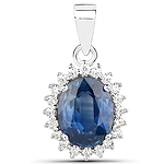 QP9064BSAPHWD-AR-14KW 2.25 ctw. Genuine Blue Sapphire and 0.25 ctw. White Diamond Halo Pendant in 14K White Gold