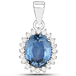 QP9064BSAPHWD-MRR-14KW 2.30 ctw. Genuine Blue Sapphire and 0.25 ctw. White Diamond Halo Pendant in 14K White Gold