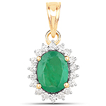 1.19 ctw. Genuine Emerald and 0.23 ctw. White Diamond Halo Pendant in 14K Yellow Gold