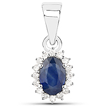 QP9066BSAPHWD-ER-14KW 0.57 ctw. Genuine Blue Sapphire and 0.08 ctw. White Diamond Halo Pendant in 14K White Gold