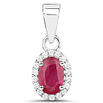 0.53 ctw. Genuine Ruby and 0.09 ctw. White Diamond Halo Pendant in 14K White Gold