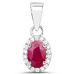 QP9067RWD-HR-14KW 0.56 ctw. Genuine Ruby and 0.09 ctw. White Diamond Halo Pendant in 14K White Gold