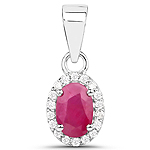 0.56 ctw. Genuine Ruby and 0.09 ctw. White Diamond Halo Pendant in 14K White Gold