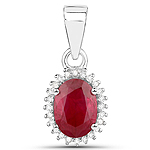 0.90 ctw. Genuine Ruby and 0.07 ctw. White Diamond Halo Pendant in 14K White Gold