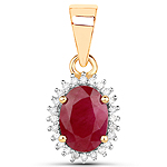 QP9068RWD-MR-14KY 0.90 ctw. Genuine Ruby and 0.07 ctw. White Diamond Halo Pendant in 14K Yellow Gold