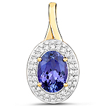QP9073TANWD-14KY 2.84 ctw. Genuine Tanzanite and 0.43 ctw. White Diamond Halo Pendant in 14K Yellow Gold