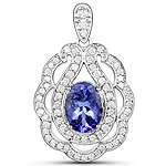 1.45 ctw. Genuine Tanzanite and 0.47 ctw. White Diamond Halo Pendant in 14K White Gold