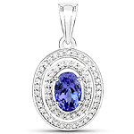 2.05 ctw. Genuine Tanzanite and 0.36 ctw. White Diamond Halo Pendant in 14K White Gold