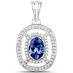 2.23 ctw. Genuine Tanzanite and 0.43 ctw. White Diamond Halo Pendant in 14K White Gold