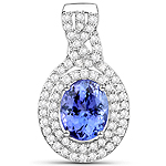 2.20 ctw. Genuine Tanzanite and 0.40 ctw. White Diamond Halo Pendant in 14K White Gold
