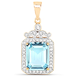 QP9699AQWD-14KY 4.93 ctw. Genuine Aquamarine and 0.36 ctw. White Diamond Halo Pendant in 14K Yellow Gold