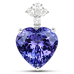 18.72 ctw. Genuine Tanzanite and 0.58 ctw. White Diamond Heart Shape Pendant in 18K White Gold