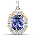 14.78 ctw. Genuine Tanzanite and 0.51 ctw. White Diamond Halo Pendant in 18K Yellow Gold