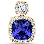QP9841TANWD-18KY 8.47 ctw. Genuine Tanzanite and 0.78 ctw. White Diamond Halo Pendant in 18K Yellow Gold