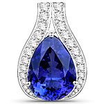 QP9842TANWD-18KW 12.93 ctw. Genuine Tanzanite and 1.07 ctw. White Diamond Bypass Pendant in 18K White Gold