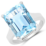 Octagon 15.53 ctw Blue Topaz Ring in .925 Sterling Silver
