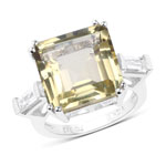 .925 Sterling Silver Yellow Lemon Quartz 3 Stone Ring