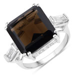 8.80 ct. tw. Genuine Smoky Quartz And White Topaz 3 stone Ring In Sterling Silver