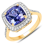 QR18455TANWD-14KY 3.60 ctw. Genuine Tanzanite and 0.28 ctw. White Diamond Cocktail Ring in 14K Yellow Gold