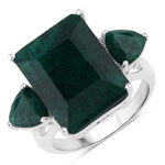 10.54 ct. tw. Dyed Emerald 3 stone Ring In Sterling Silver