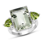 11.90 ct. tw. Genuine Green Amethyst And Peridot 3 stone Ring In Sterling Silver