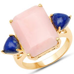 12.18 ct. tw. Genuine Pink Opal And Lapis 3 stone Ring In Sterling Silver