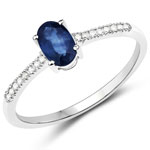 QR18930BSAPHWD-14KW 0.48 ctw. Genuine Blue Sapphire and 0.05 ctw. White Diamond Solitaire Ring in 14K White Gold