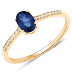 QR18930BSAPHWD-14KY 0.48 ctw. Genuine Blue Sapphire and 0.05 ctw. White Diamond Solitaire Ring in 14K Yellow Gold
