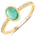 QR18937ZEWD-14KY 0.72 ctw. Genuine Emerald and 0.05 ctw. White Diamond Bridge Ring in 14K Yellow Gold