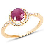 QR18950AFRRWD-14KY 1.10 ctw. Genuine Ruby and 0.11 ctw. White Diamond Bridge Ring in 14K Yellow Gold