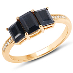 QR19140BSAPHWD-14KY 1.45 ctw. Genuine Blue Sapphire and 0.04 ctw. White Diamond 3-Stone Ring in 14K Yellow Gold