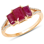 QR19141RWD-14KY 1.34 ctw. Genuine Ruby and 0.08 ctw. White Diamond 3-Stone Ring in 14K Yellow Gold