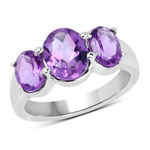 3.20 ct. tw. Genuine Amethyst 3 stone Ring In Sterling Silver