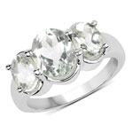 3.30 ct. tw. Genuine Green Amethyst 3 stone Ring In Sterling Silver