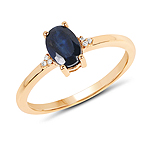 QR19173BSAPHWD-14KY 0.95 ctw. Genuine Blue Sapphire and 0.02 ctw. White Diamond Solitaire Ring in 14K Yellow Gold