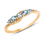 QR19186SBTWD-14KY 0.40 ctw. Genuine Swiss Blue Topaz and 0.01 ctw. White Diamond 5-Stone Ring in 14K Yellow Gold
