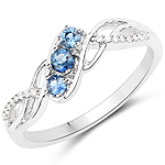 QR19197BSAPHWD-18KW 0.22 ctw. Genuine Blue Sapphire and 0.05 ctw. White Diamond 3-Stone Ring in 18K White Gold
