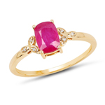 QR19200RWD-14KY 1.00 ctw. Genuine Ruby and 0.02 ctw. White Diamond Solitaire Ring in 14K Yellow Gold
