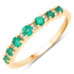 QR19215ZEWD-14KY 0.34 ctw. Genuine Emerald and 0.04 ctw. White Diamond Band Ring in 14K Yellow Gold
