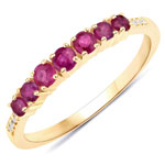 QR19216RWD-14KY 0.43 ctw. Genuine Ruby and 0.02 ctw. White Diamond Band Ring in 14K Yellow Gold