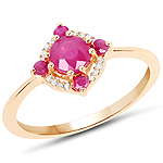 QR19222RWD-14KY 0.73 ctw. Genuine Ruby and 0.05 ctw. White Diamond Cocktail Ring in 14K Yellow Gold