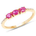 QR19232RWD-14KY 0.66 ctw. Genuine Ruby and 0.04 ctw. White Diamond 3-Stone Ring in 14K Yellow Gold