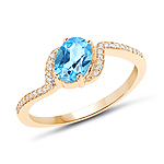 QR19237SBTWD-14KY 0.95 ctw. Genuine Swiss Blue Topaz and 0.09 ctw. White Diamond Bridal Ring in 14K Yellow Gold