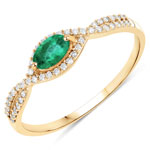 QR19260ZEWD-14KY Green Zambian Emerald Crossover Ring in 14K Yellow Gold
