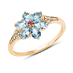 QR19262SBTPTWD-14KY 1.04 ctw. Genuine Swiss Blue Topaz and 0.05 ctw. White Diamond Cocktail Ring in 14K Yellow Gold