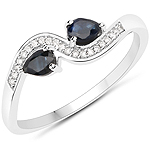 QR19264BSAPHWD-18KW 0.30 ctw. Genuine Blue Sapphire and 0.06 ctw. White Diamond Bypass Ring in 18K White Gold
