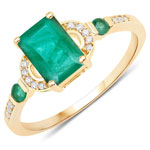 14K Yellow Gold Green Zambian Emerald Statement Ring